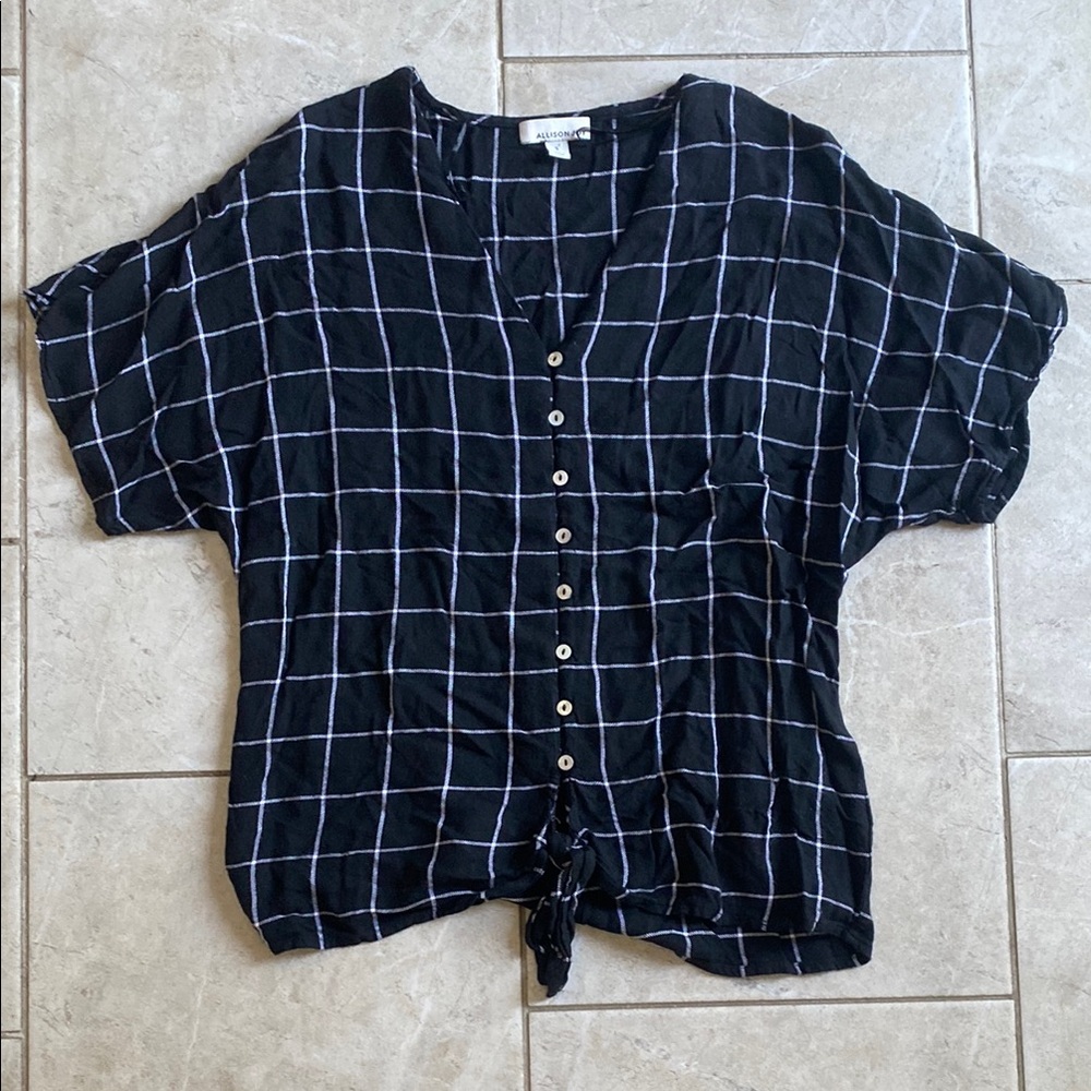 Alison Joy Black & White Flannel Button Front Blouse